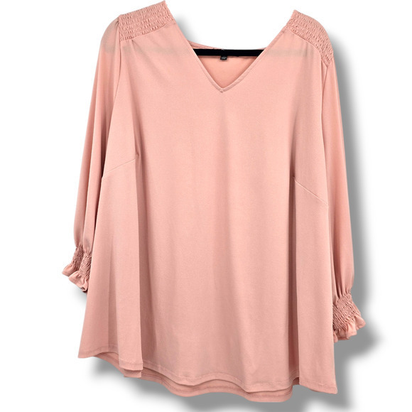Adrianna Papell Women's Plus V Neck Smock‎ Detail Blouse Pink Size 3X - Picture 1 of 9